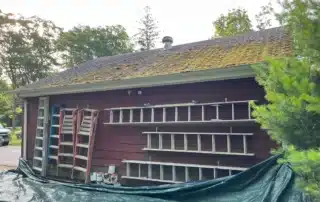 Efficient residential and garage roof replacement work performed in Charlestown RI by Pawcatuck Roofing Company.